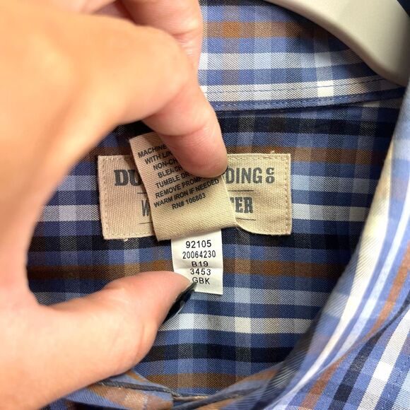 Duluth Trading Co Shirt Mens Large WrinkleFighter Blue Plaid Relaxed Button Down - Picture 3 of 5